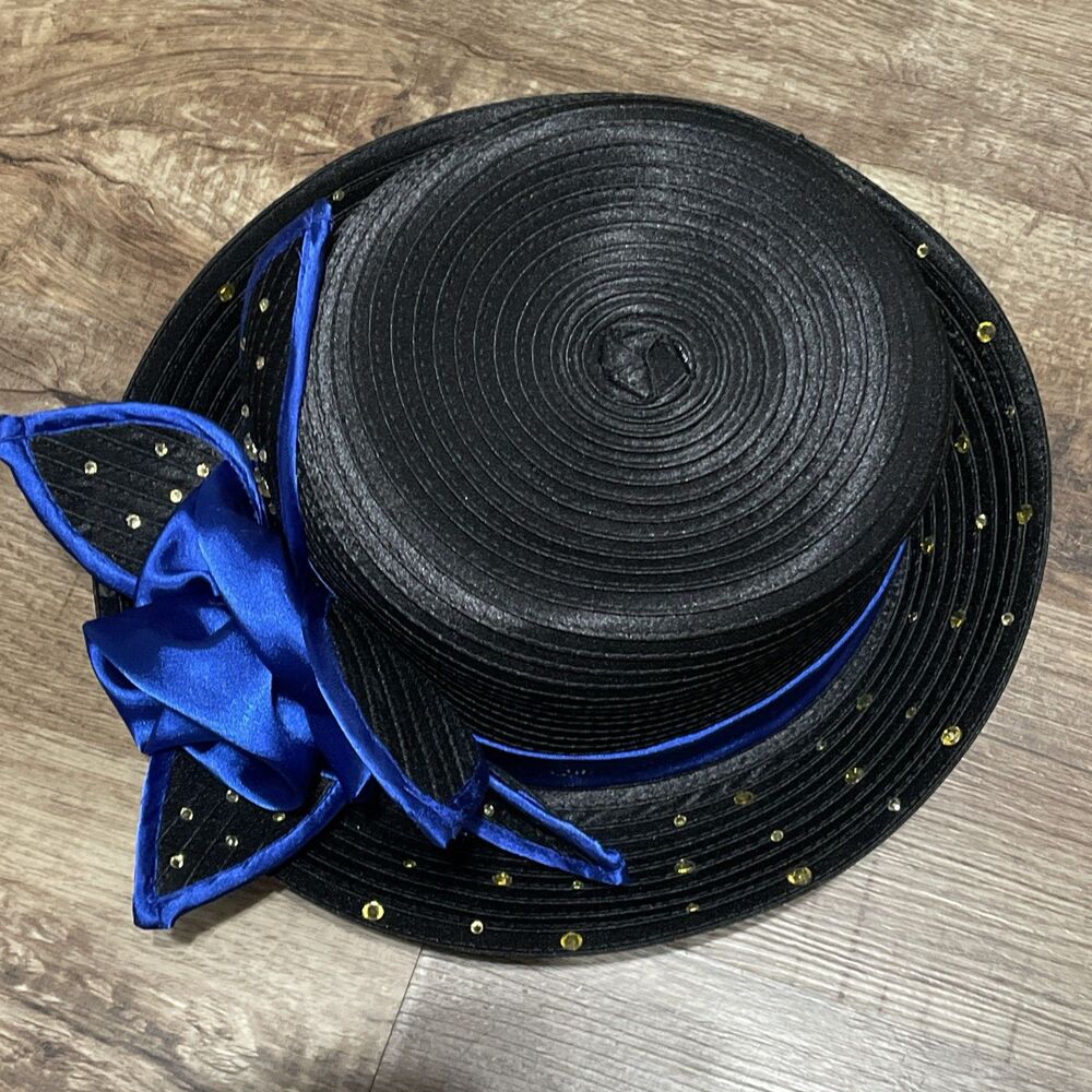 Milano Couture Easter, Mothers Day, wedding Kentucky Derby Black Blue Hat
